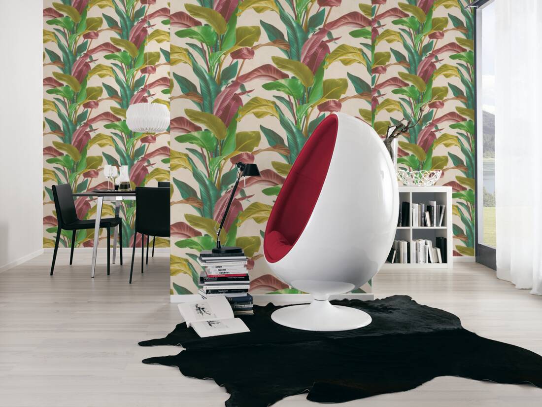 Livingwalls Wallpaper «Floral, Coloured, Cream, Green» 378621