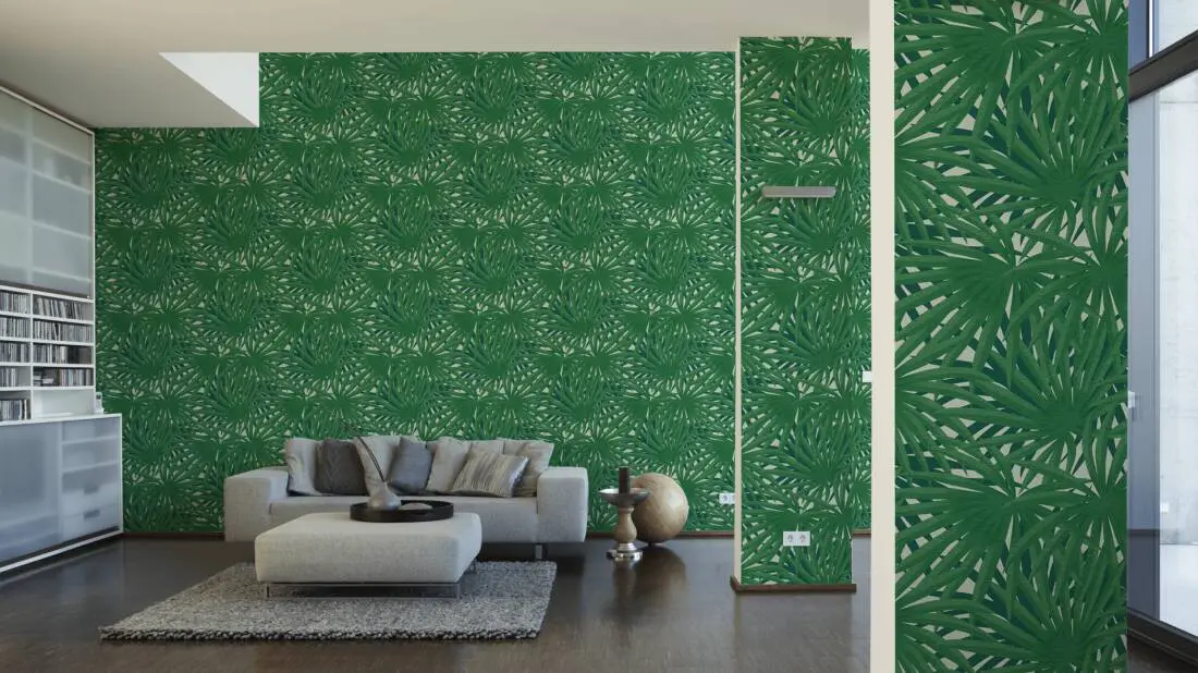 Livingwalls Wallpaper «Floral, Green, Metallic, White» 378613