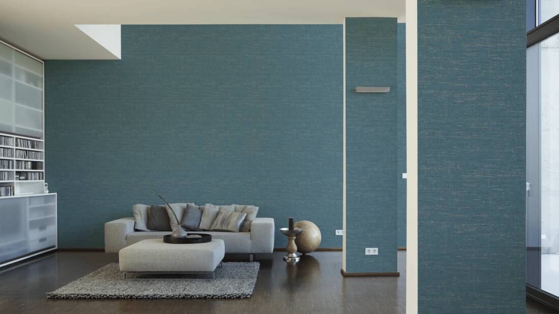 Livingwalls Wallpaper «Uni, Blue, Green, Metallic» 378576