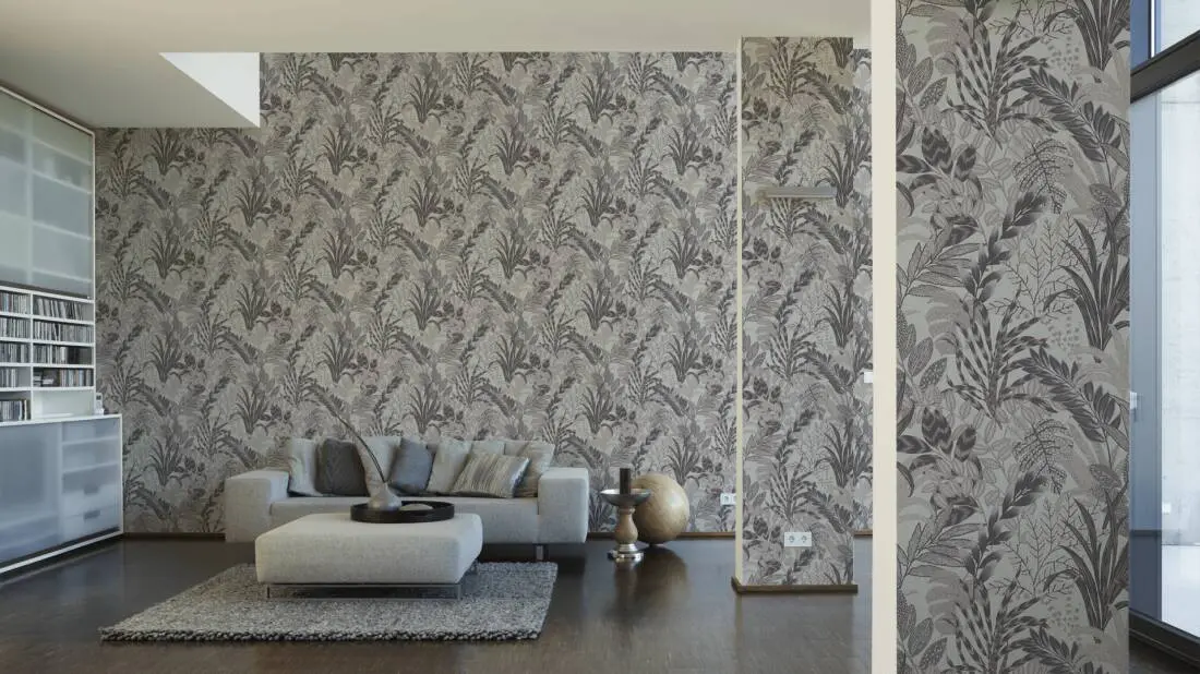 Livingwalls Wallpaper «Floral, Grey, White» 378604
