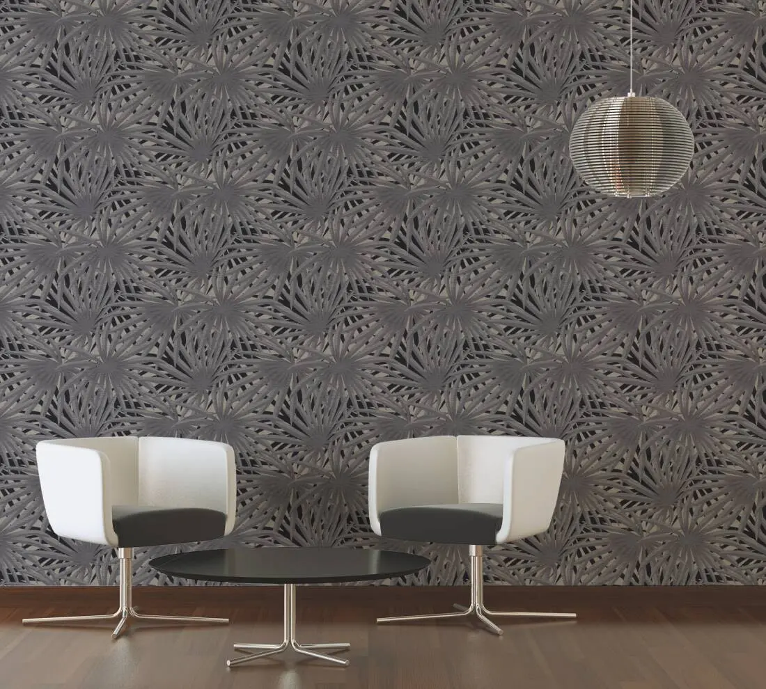 Livingwalls Wallpaper «Floral, Black, Grey, Metallic» 378612