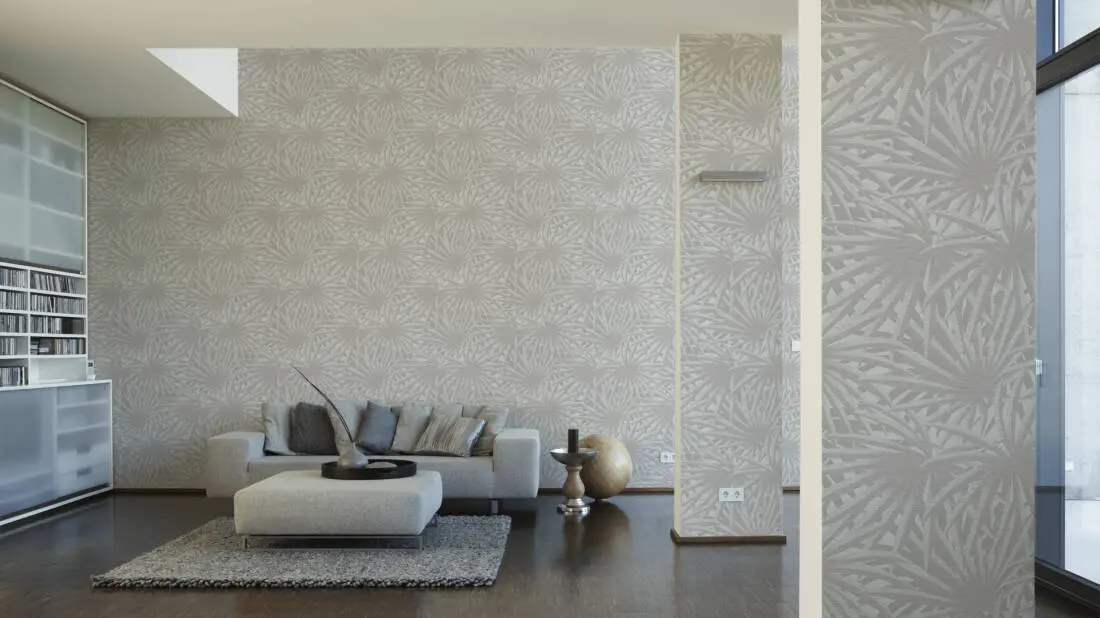 Livingwalls Wallpaper «Floral, Grey, Metallic, White» 378614