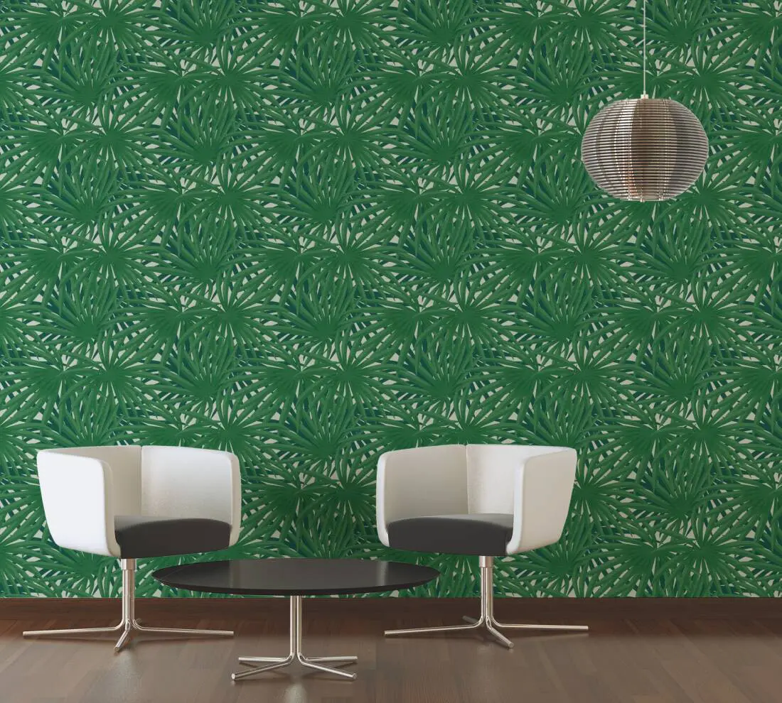 Livingwalls Wallpaper «Floral, Green, Metallic, White» 378613