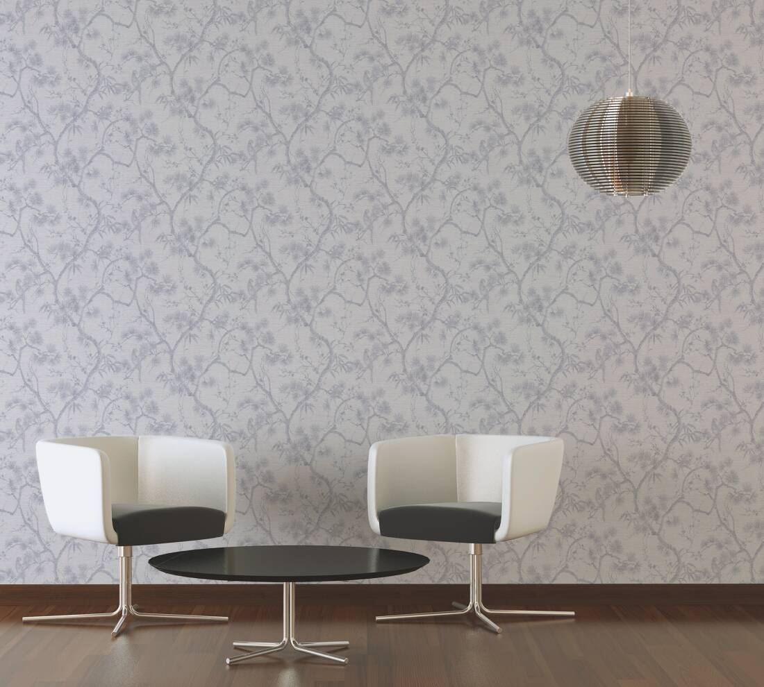 Livingwalls Wallpaper «Floral, Grey, Metallic, White» 378673