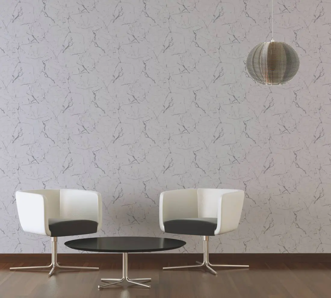 Livingwalls Wallpaper «Uni, Grey, Metallic, White» 378556