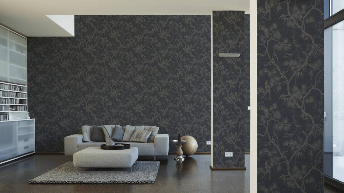 Livingwalls Wallpaper «Floral, Black, Grey, Metallic» 378672