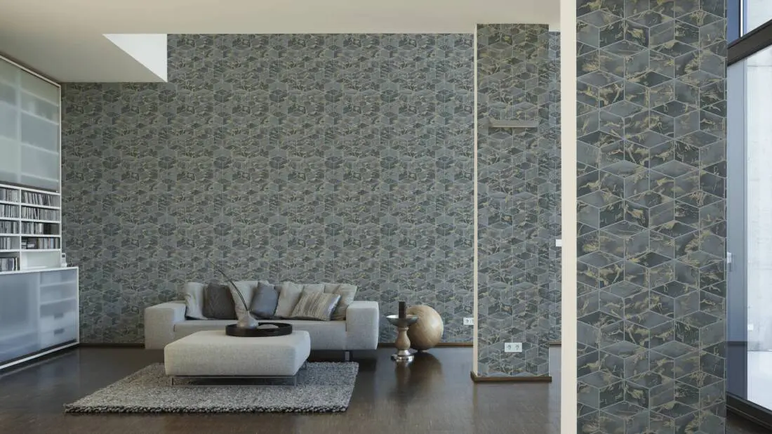 Livingwalls Wallpaper «Graphics, Green, Grey, Metallic» 378634
