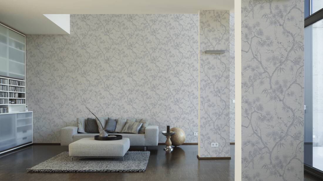 Livingwalls Wallpaper «Floral, Grey, Metallic, White» 378673