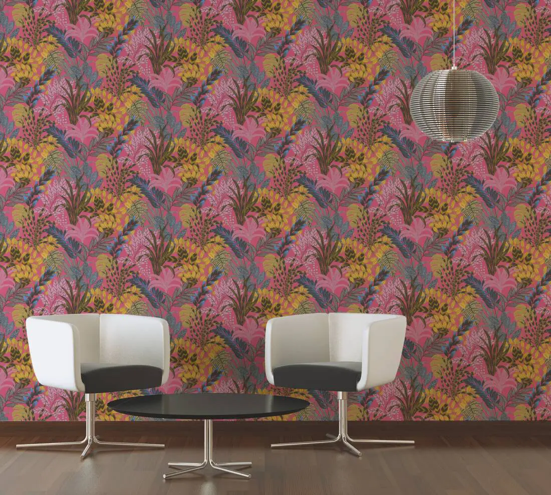 Livingwalls Wallpaper «Floral, Coloured, Pink, Yellow» 378602