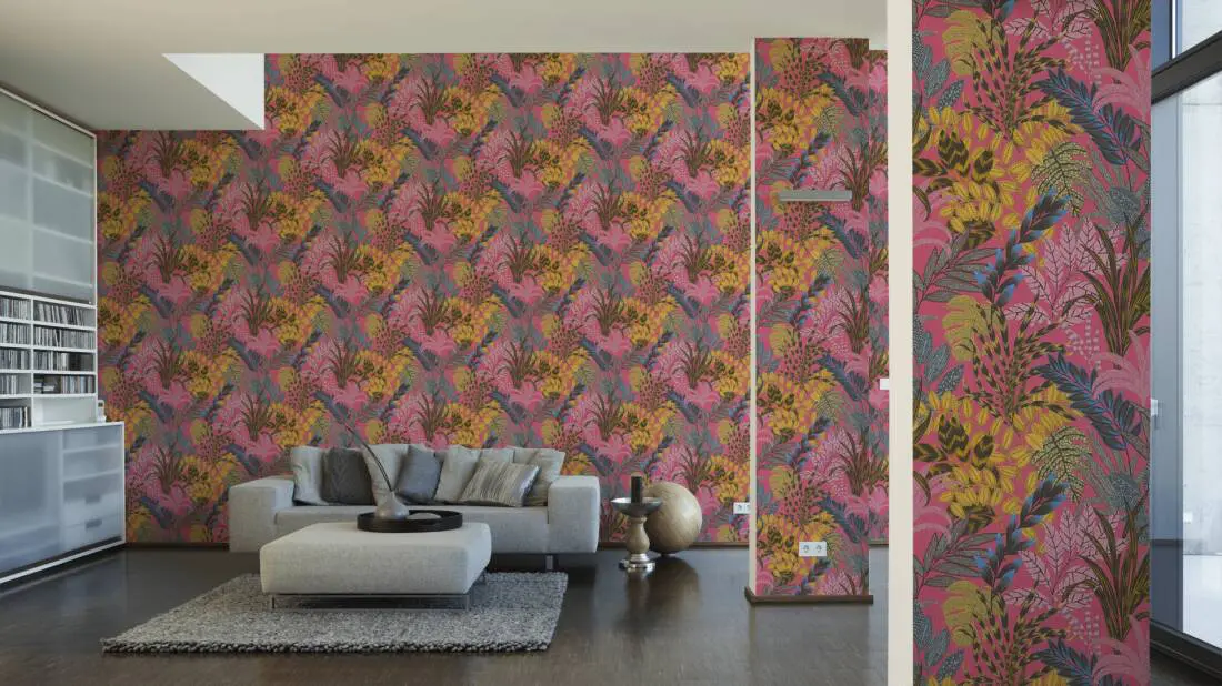 Livingwalls Wallpaper «Floral, Coloured, Pink, Yellow» 378602
