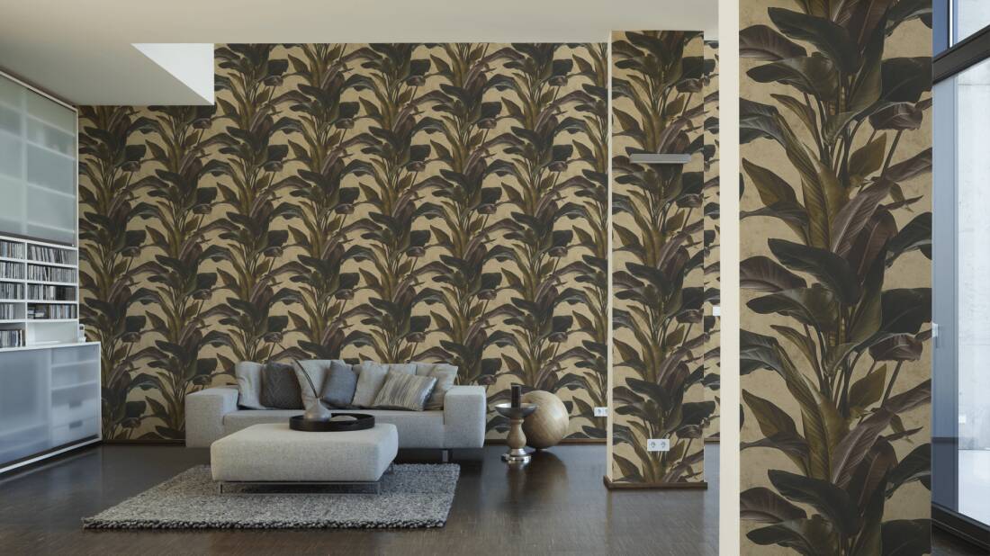 Livingwalls Wallpaper «Floral, Black, Brown, Metallic» 378624