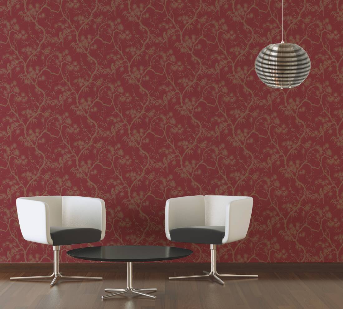 Livingwalls Wallpaper «Floral, Metallic, Red» 378671