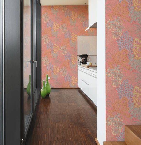 LIVINGWALLS WALLPAPER «FLORAL, BLUE, PINK, TURQUOISE, YELLOW» 391284