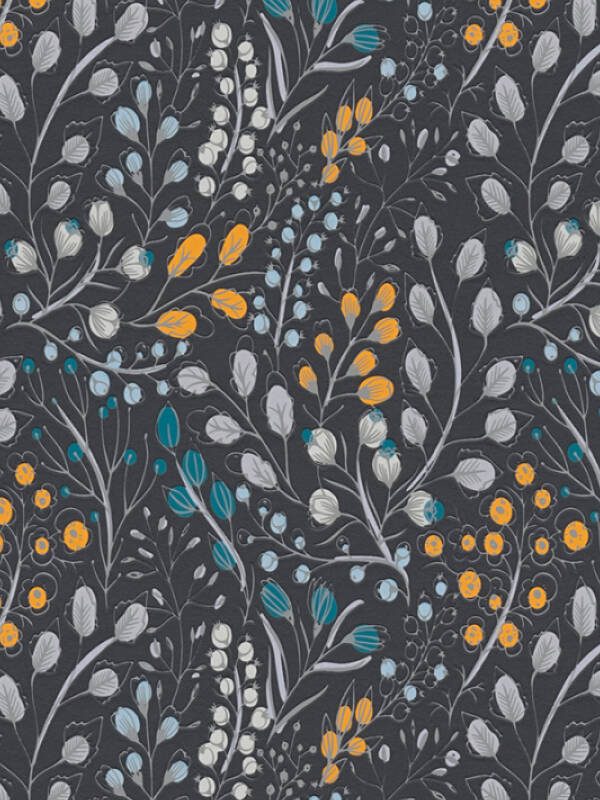 A.S. CRÉATION WALLPAPER «FLORAL, BLACK, BLUE, GREY, YELLOW» 388474
