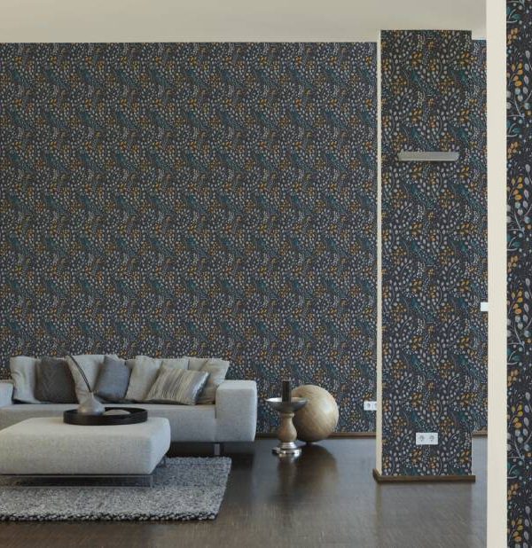 A.S. CRÉATION WALLPAPER «FLORAL, BLACK, BLUE, GREY, YELLOW» 388474