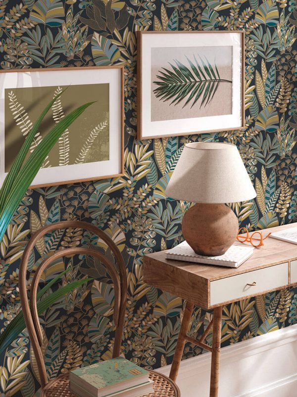 A.S. CRÉATION WALLPAPER «FLORAL, BLUE, CREAM, GOLD, GREEN» 390955
