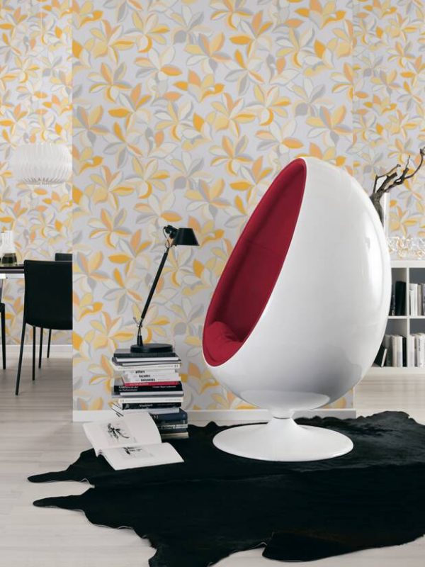 A.S. CRÉATION WALLPAPER «FLORAL, GREY, SILVER, WHITE, YELLOW» 389084