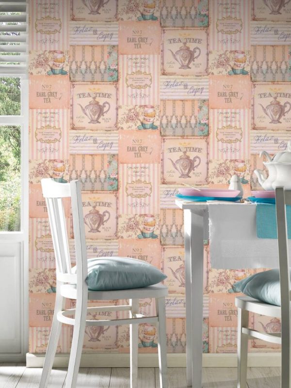 A.S. CRÉATION WALLPAPER «COTTAGE, FLORAL, CREAM, GREEN, GREY, PINK» 387271