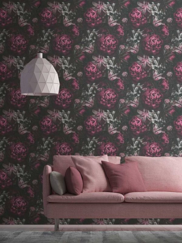 A.S. CRÉATION WALLPAPER «FLORAL, BLACK, GREY, RED» 385094
