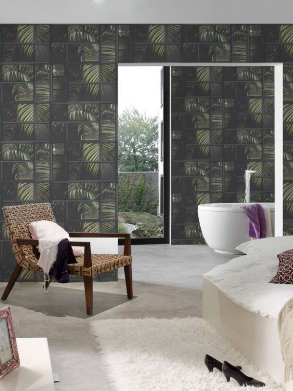 Livingwalls Wallpaper «Floral, Black, Green, Grey» 377403