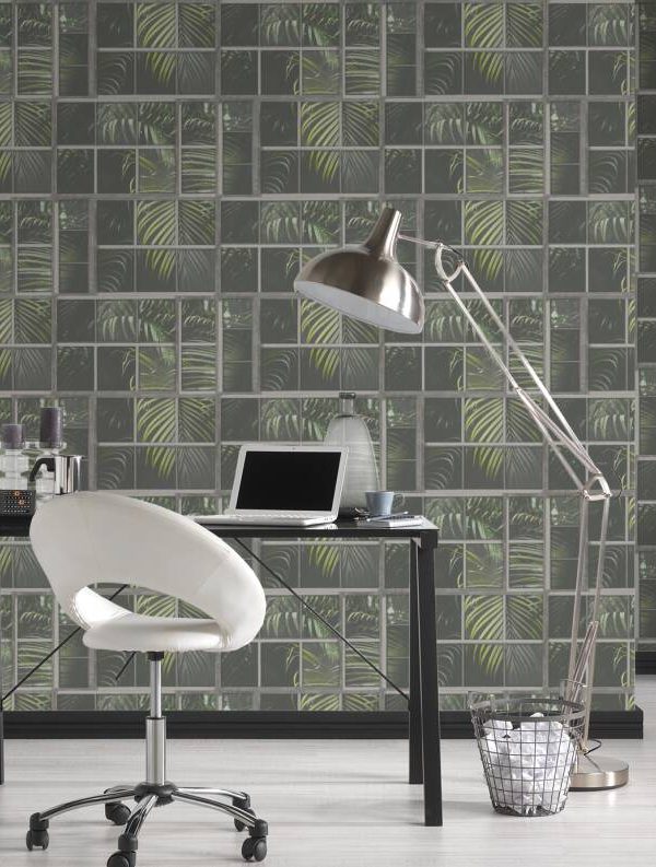 Livingwalls Wallpaper «Floral, Green, Grey» 377402