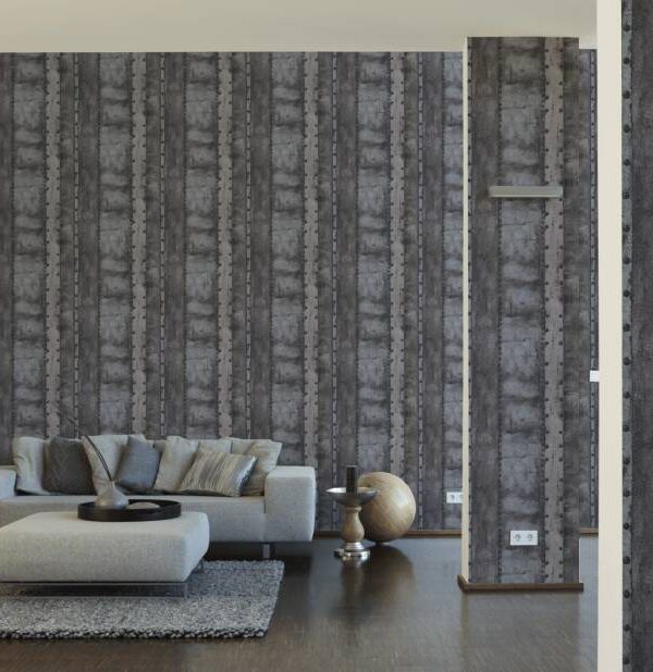 Livingwalls Wallpaper «Stripes, Black, Grey, Metallic» 377434