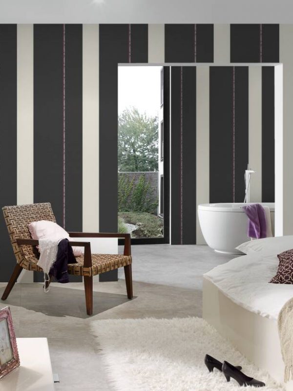 Karl Lagerfeld Wallpaper «Stripes, Black, Purple, White» 378482