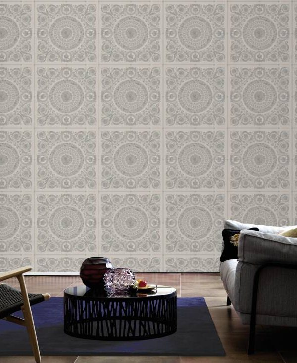 Versace Home Wallpaper «Baroque, Grey, Metallic, Silver» 370555