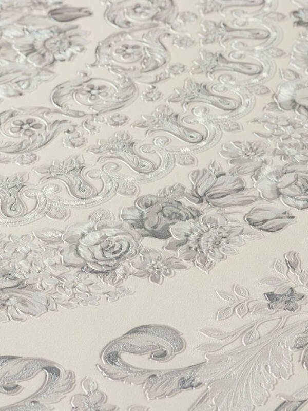 Versace Home Wallpaper «Baroque, Grey, Metallic, Silver» 370555