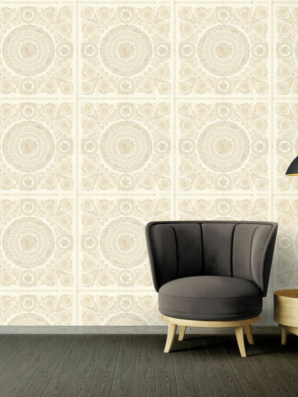 Versace Home Wallpaper «Baroque, Beige, Cream, Metallic, White» 370551 VERSACE HOME WALLPAPER «BAROQUE, BEIGE, CREAM, METALLIC, WHITE» 370551