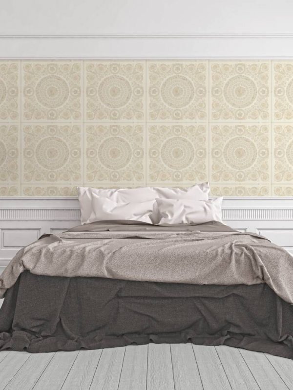 Versace Home Wallpaper «Baroque, Beige, Cream, Metallic, White» 370551 VERSACE HOME WALLPAPER «BAROQUE, BEIGE, CREAM, METALLIC, WHITE» 370551
