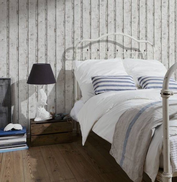 A.S. Création Wallpaper «Wood, Cottage, Cream, Grey, White» 953701
