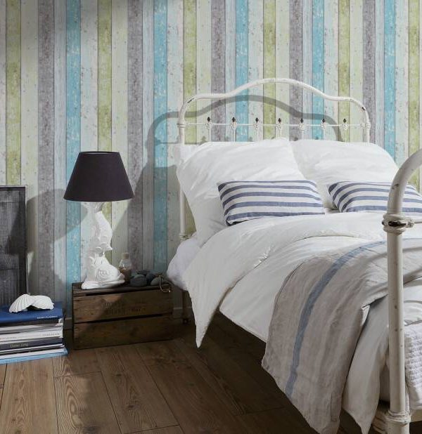 A.S. Création Wallpaper «Wood, Cottage, Blue, Green, White» 855077
