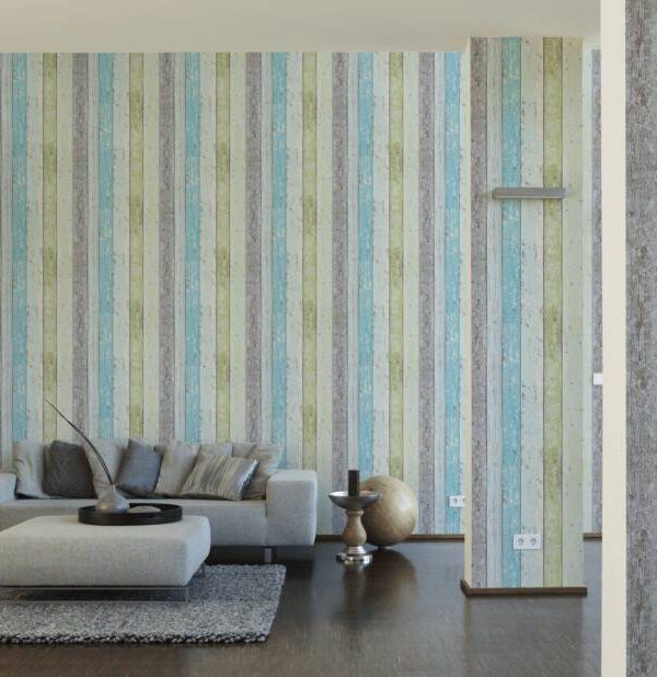 A.S. Création Wallpaper «Wood, Cottage, Blue, Green, White» 855077