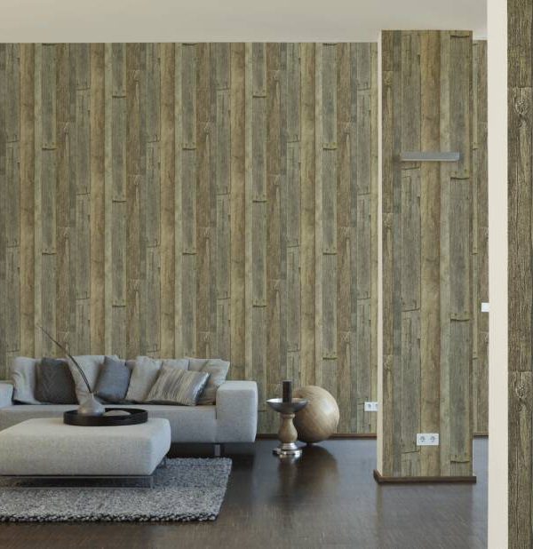 A.S. Création Wallpaper «Wood, Cottage, Brown, Cream, Yellow» 959313