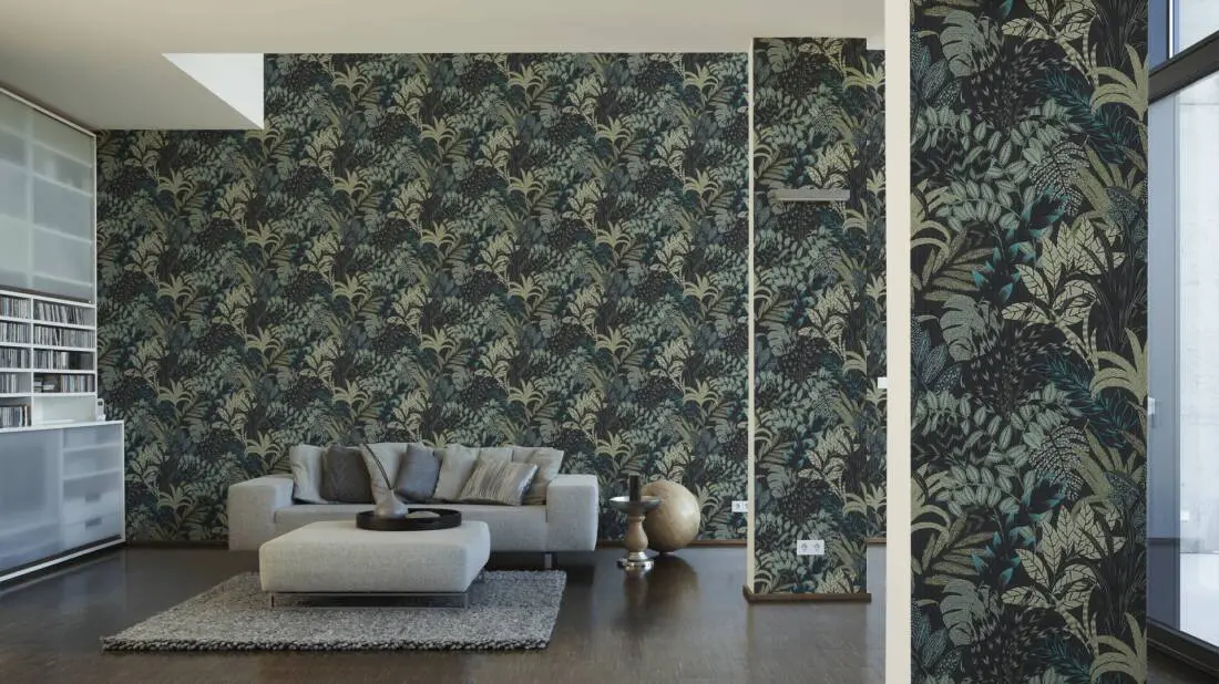 Livingwalls Wallpaper «Floral, Black, Green» 378603