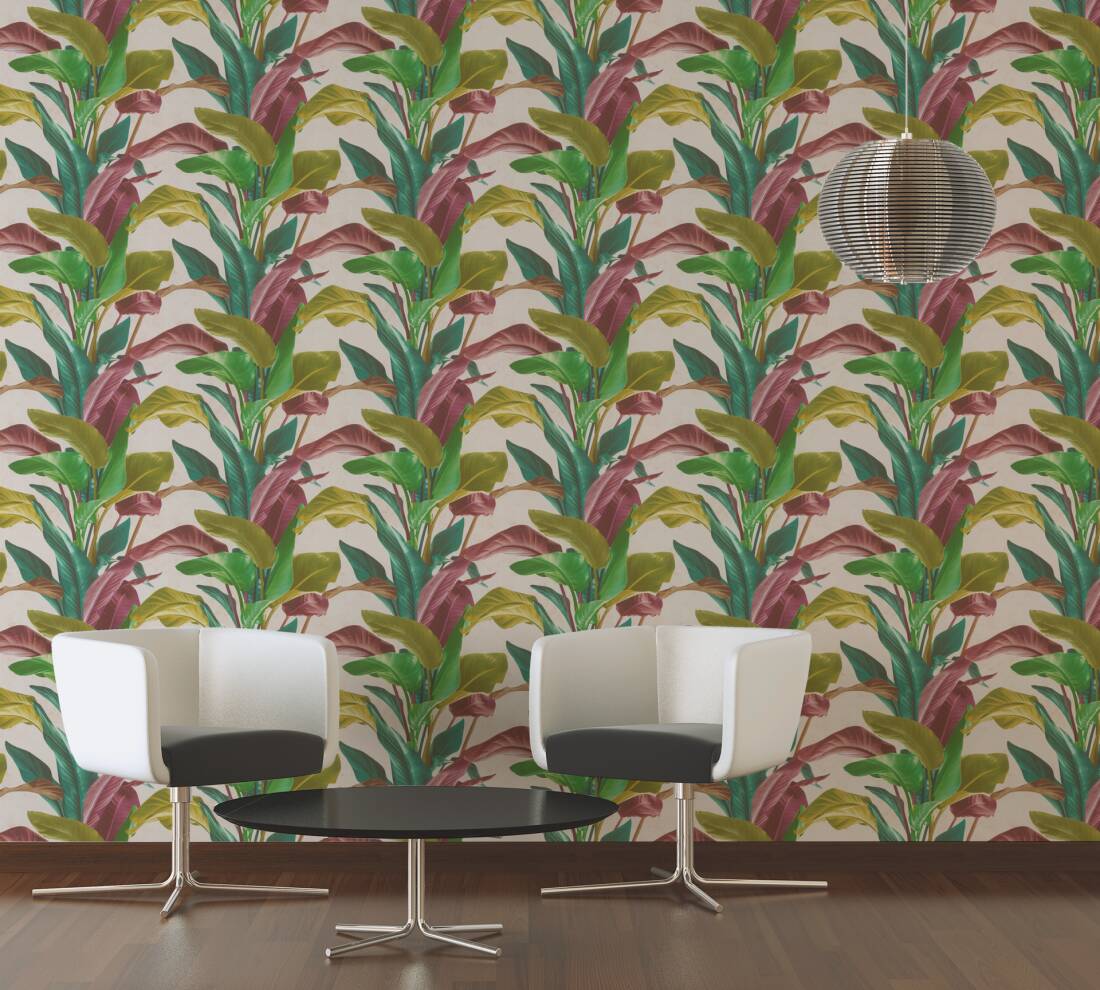 Livingwalls Wallpaper «Floral, Coloured, Cream, Green» 378621